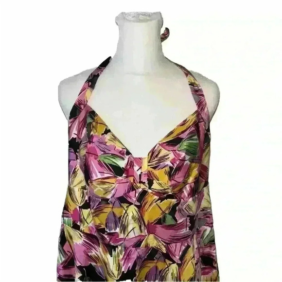 Vicky Tiel. NEW  Bright Floral Halter Fit & Flare Sundress.  Size Large - Picture 2 of 14